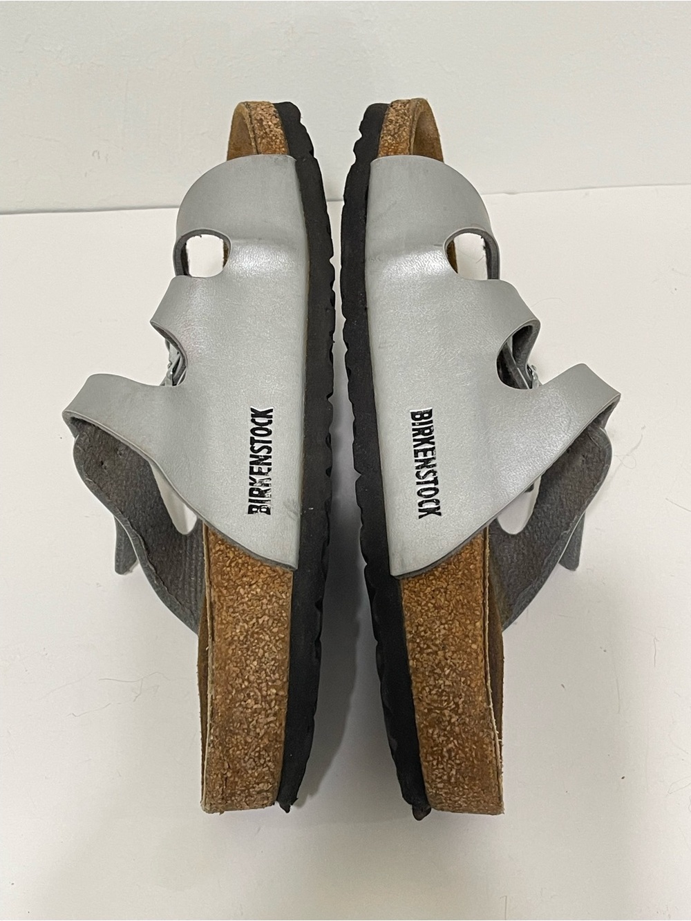 Birkenstock Florida Strappy Slide On Sandals Silver Metallic Suede Footbed Sz 40 - Picture 8 of 15